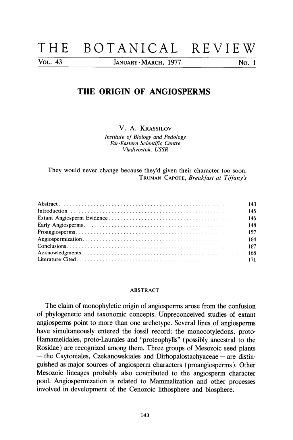 The Origin of Angiosperms