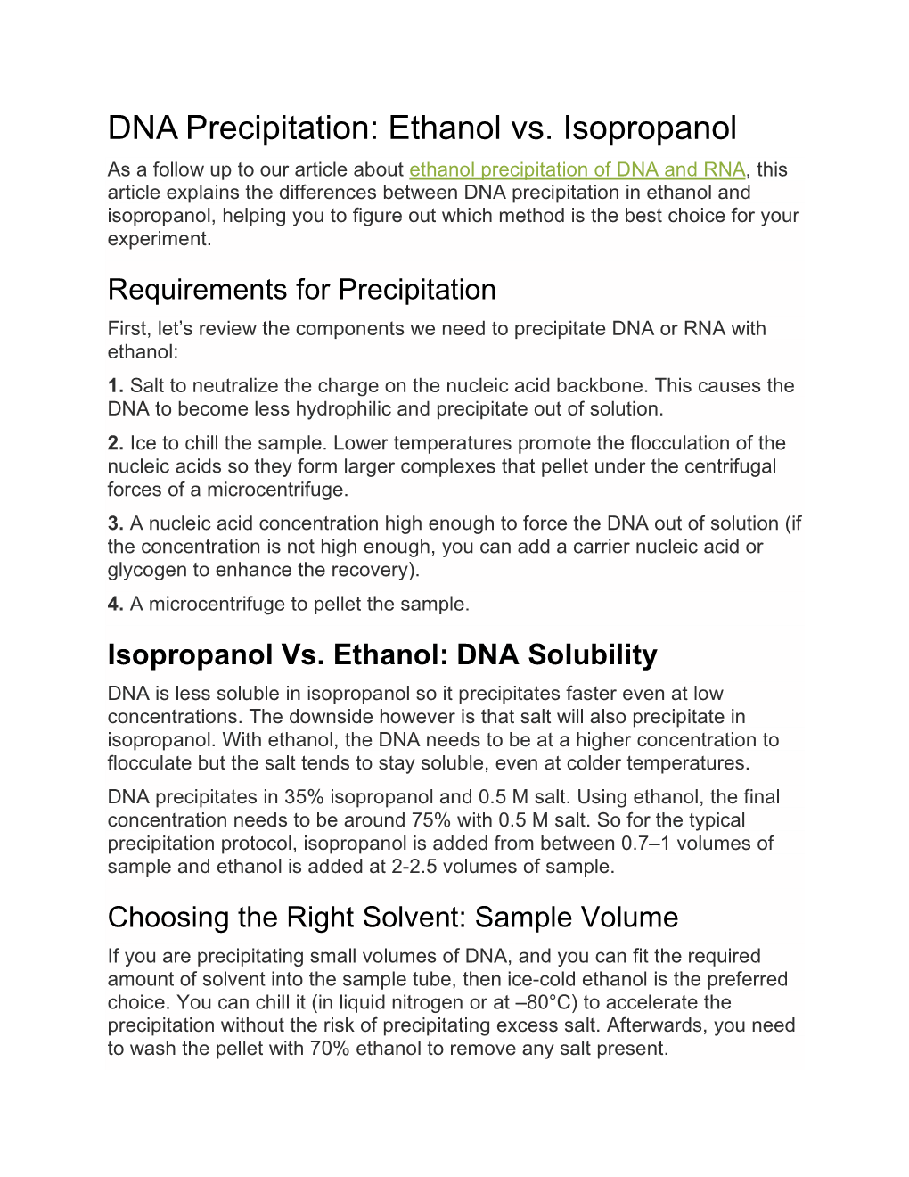 DNA Precipitation: Ethanol Vs. Isopropanol