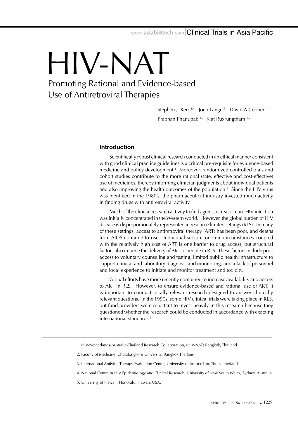 HIV-NAT Promoting Rational and Evidence-Based Use of Antiretroviral Therapies