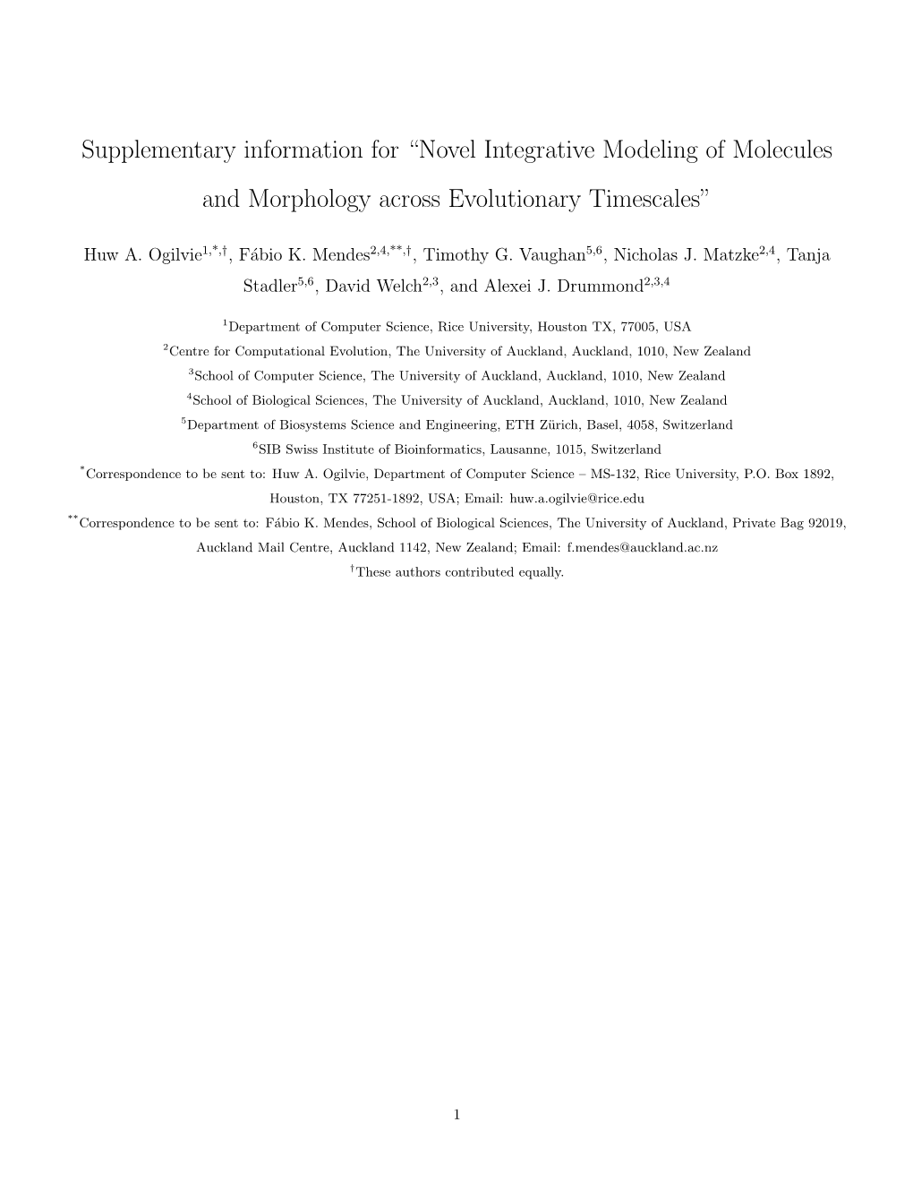 Supplementary Information for “Novel Integrative Modeling of Molecules and Morphology Across Evolutionary Timescales”