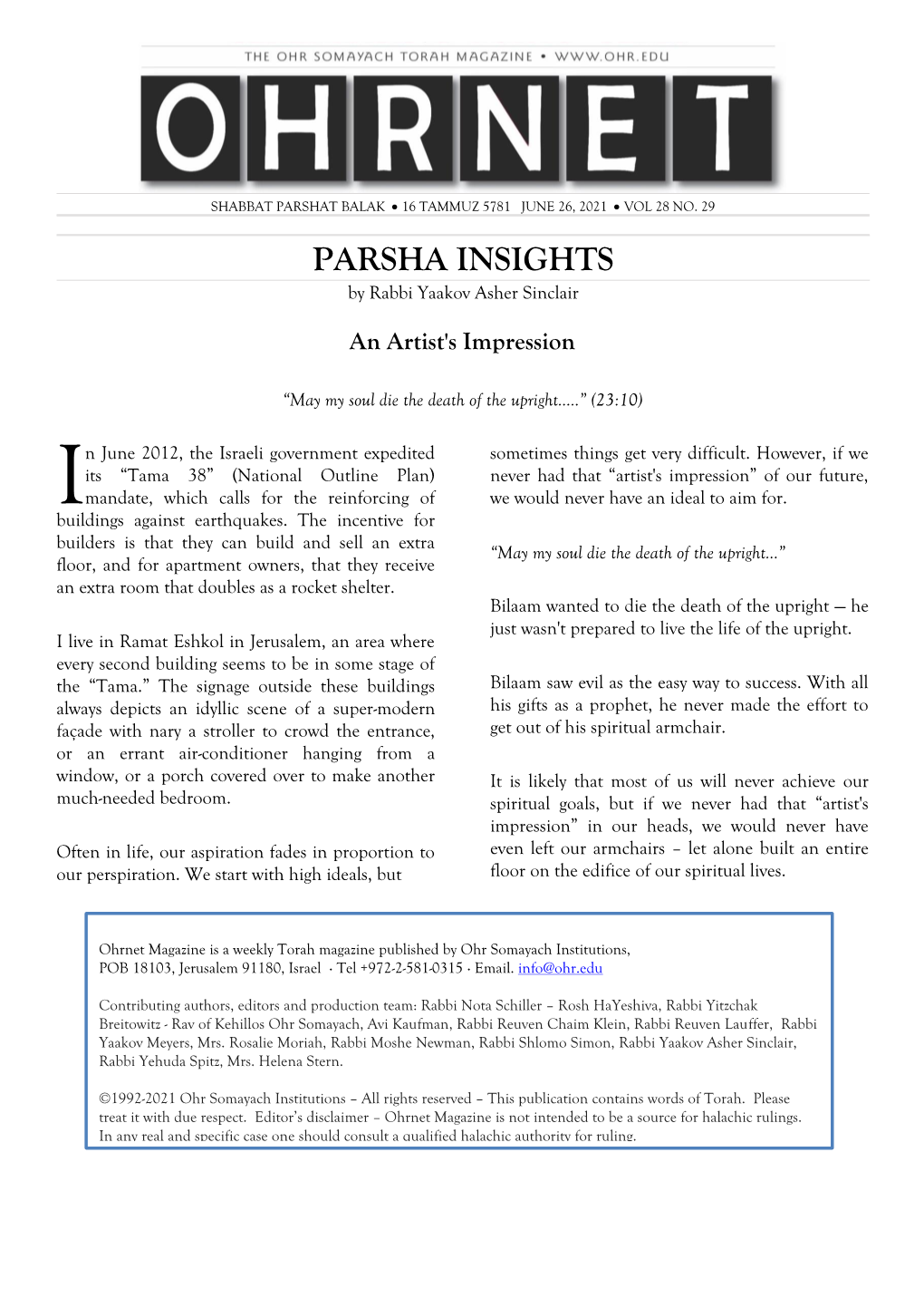 PARSHA INSIGHTS by Rabbi Yaakov Asher Sinclair