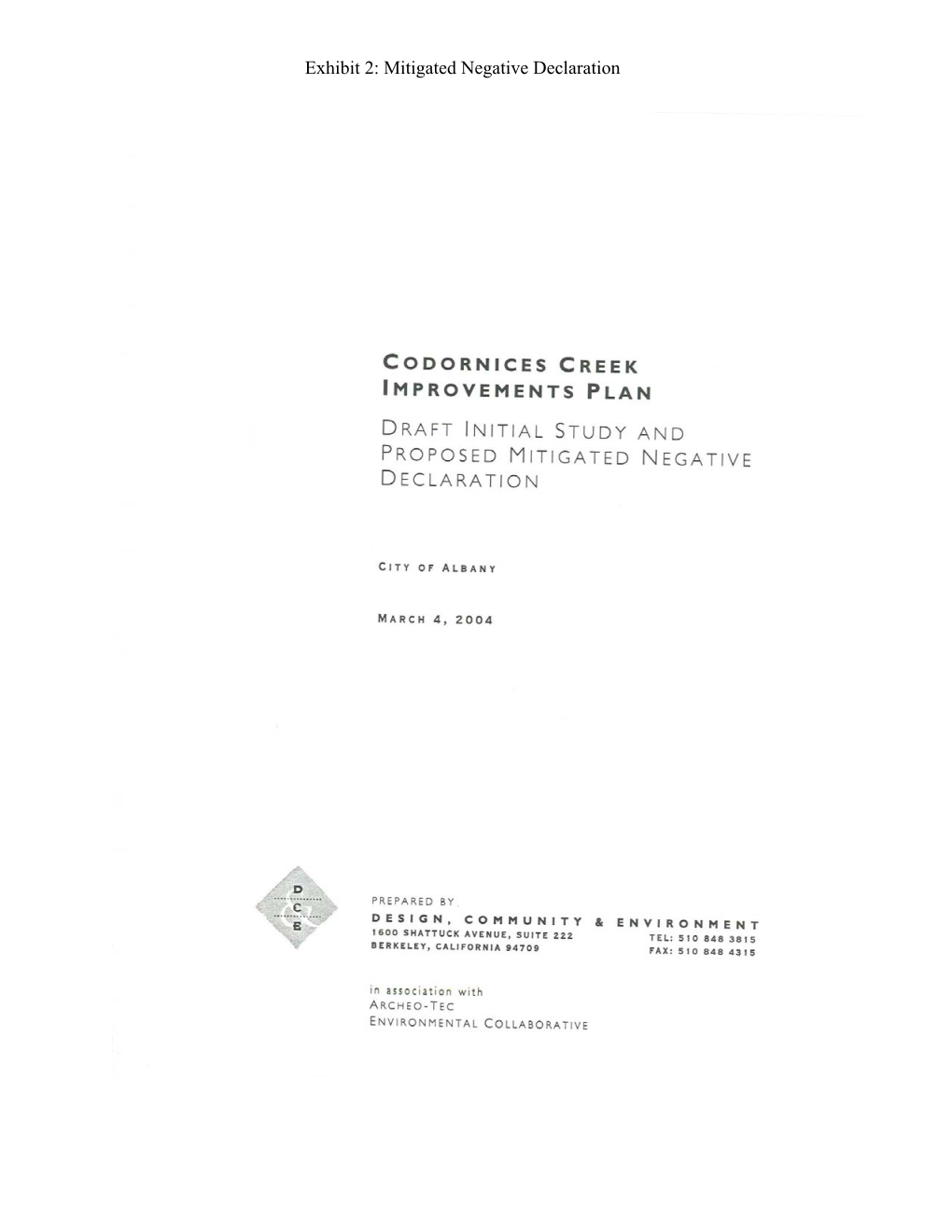 2004 Environmental Impact Study for Restoration of Lower Codornices Creek from San Pablo to RR Tracks