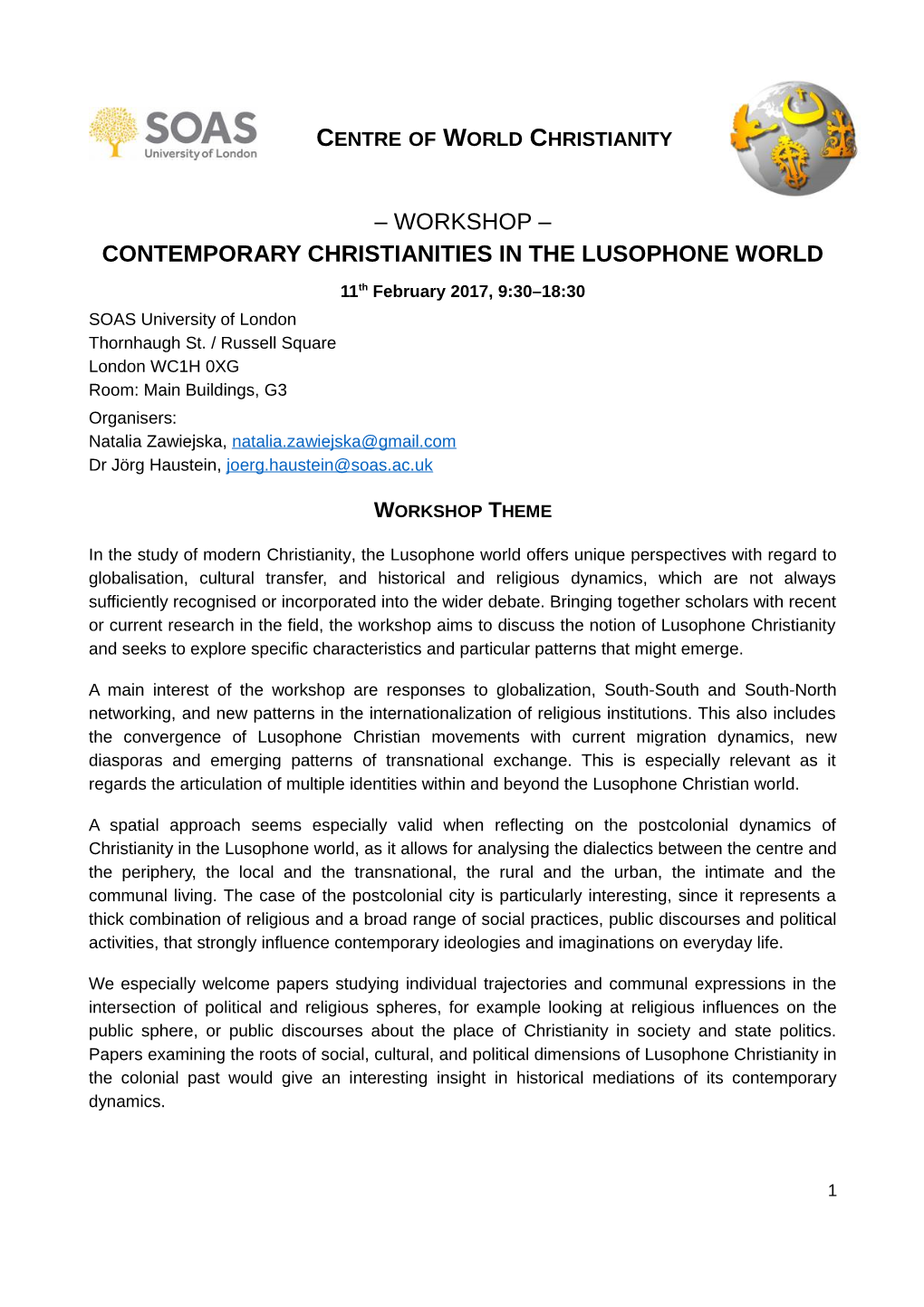 Workshop – Contemporary Christianities in the Lusophone World