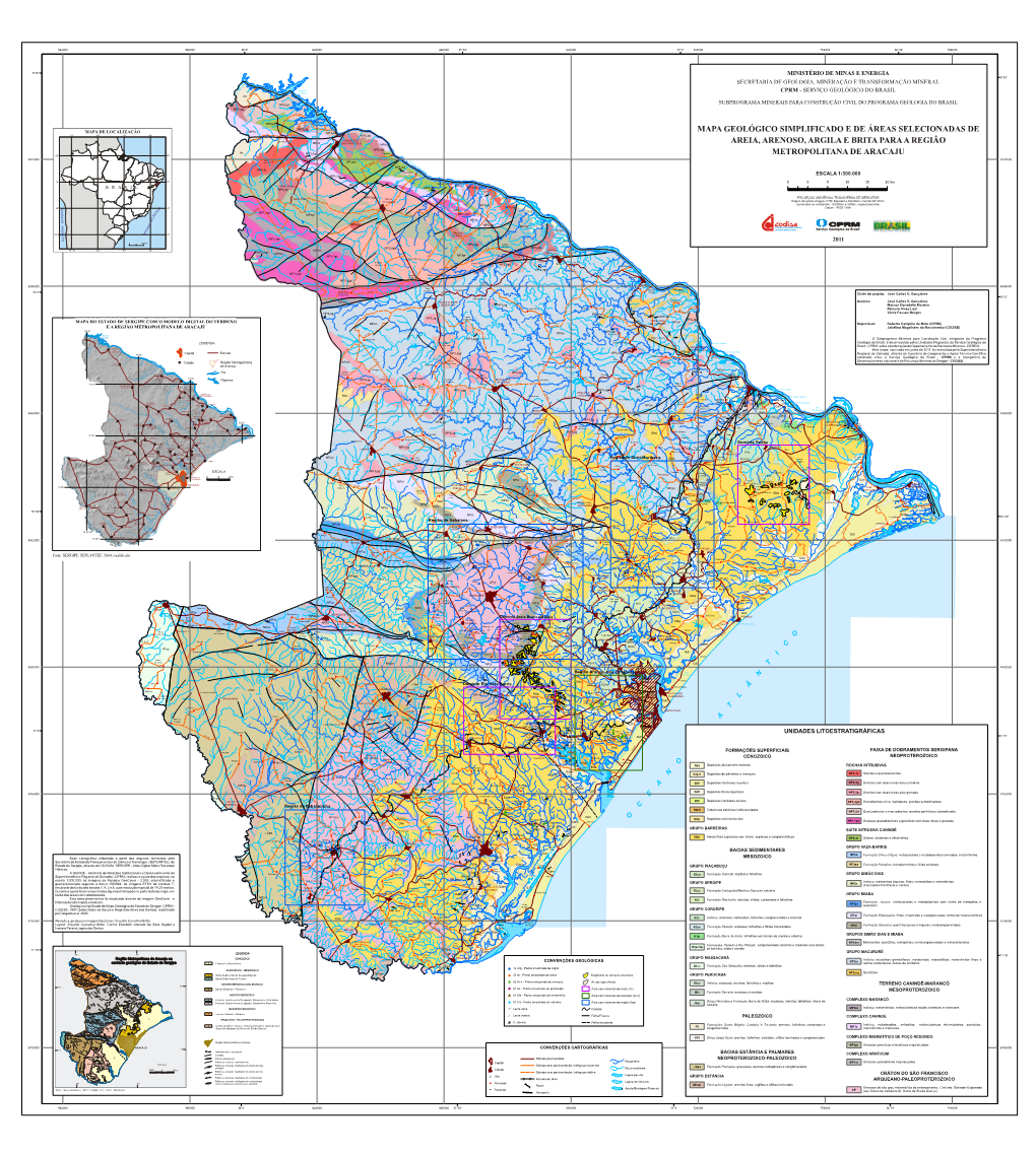 Mapa Geológico Simplificado E De Áreas Selecionadas De Areia, Arenoso, Argila E Brita Para a Região Metropolitana De Aracaju