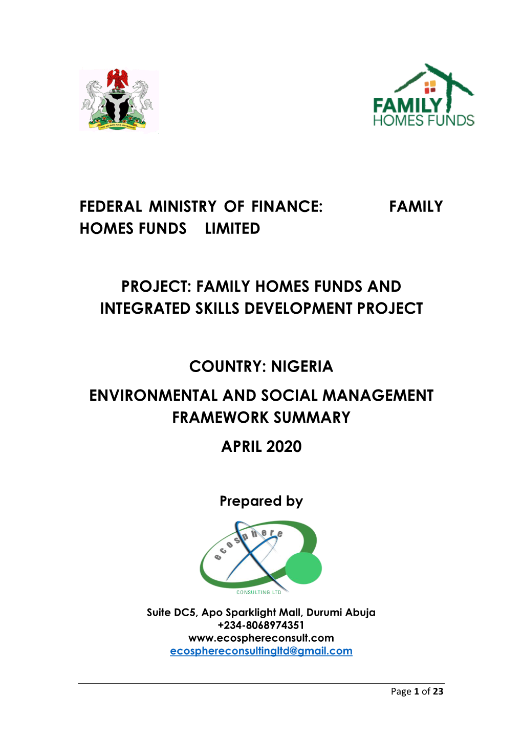 Federal Ministry of Finance: Family Homes Funds Limited