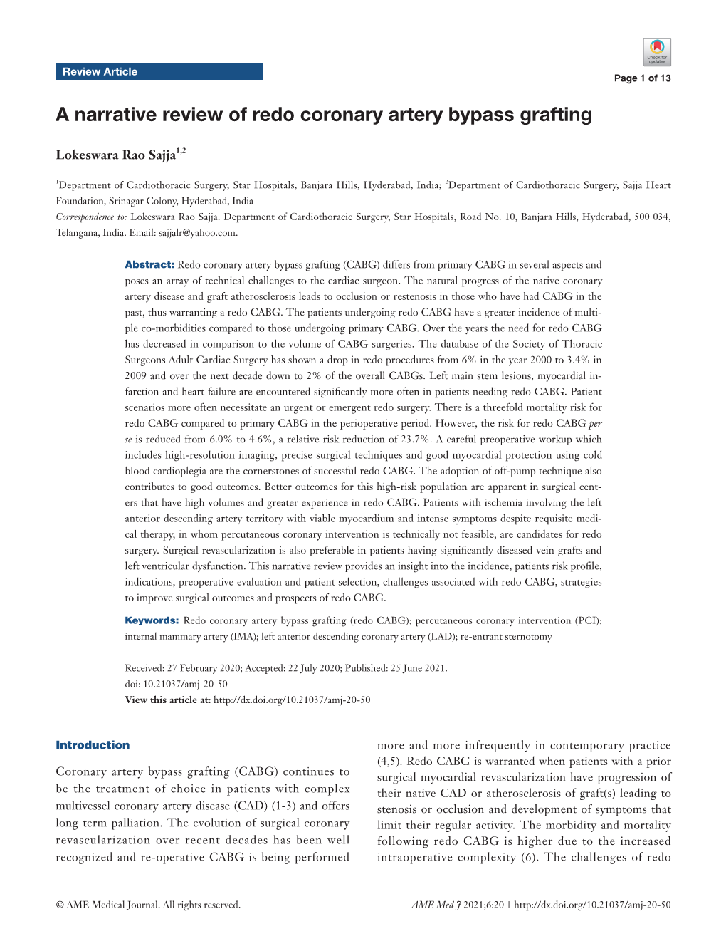 A Narrative Review of Redo Coronary Artery Bypass Grafting