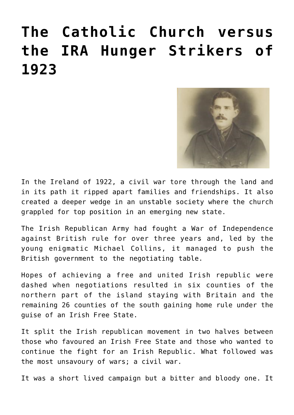 The Catholic Church Versus the IRA Hunger Strikers of 1923