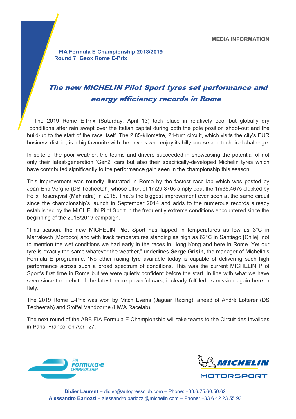 The New MICHELIN Pilot Sport Tyres Set Performance and Energy Efficiency Records in Rome