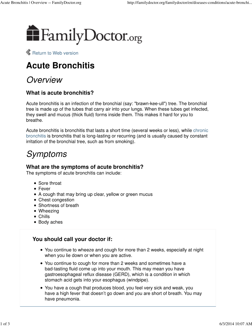 Acute Bronchitis | Overview -- Familydoctor.Org