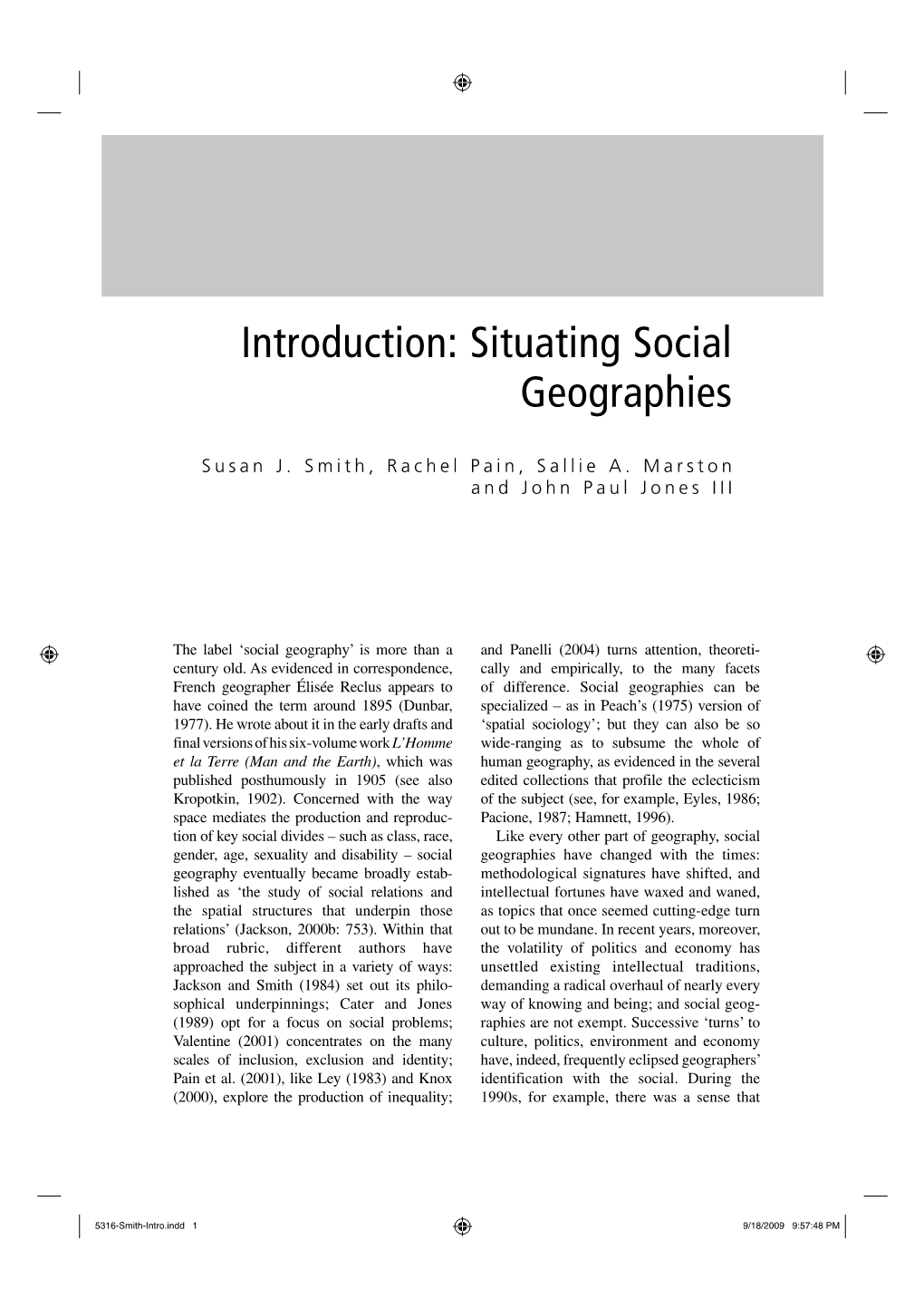 Situating Social Geographies