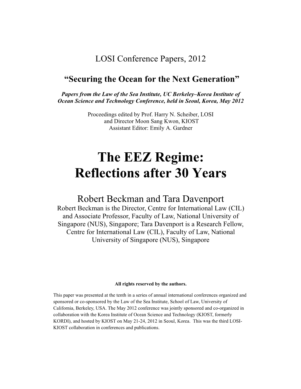 The EEZ Regime: Reflections After 30 Years