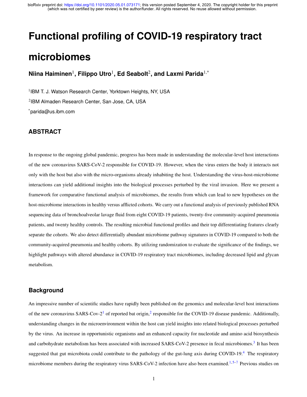 Functional Profiling of COVID-19 Respiratory Tract Microbiomes