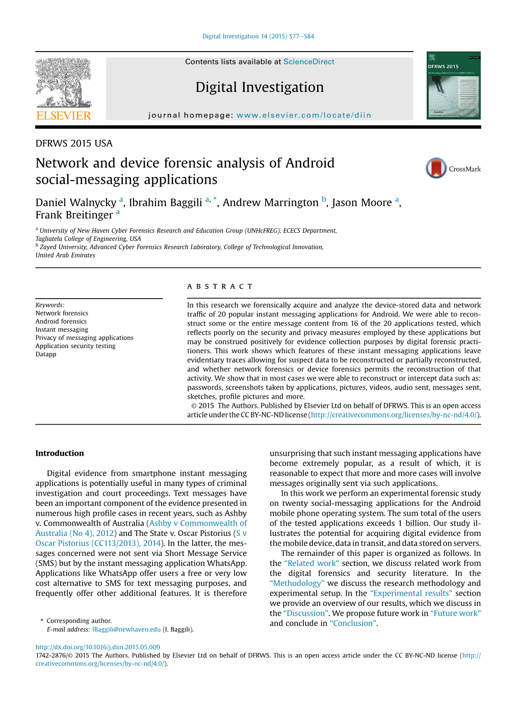 Network and Device Forensic Analysis of Android Social-Messaging Applications