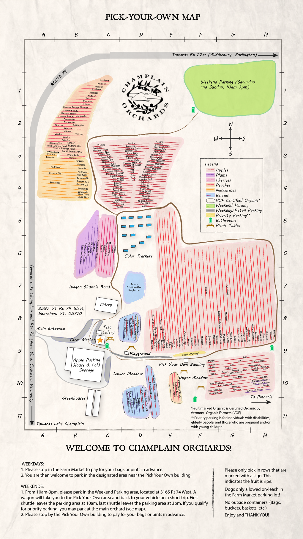 Pick-Your-Own Map Welcome to Champlain Orchards!