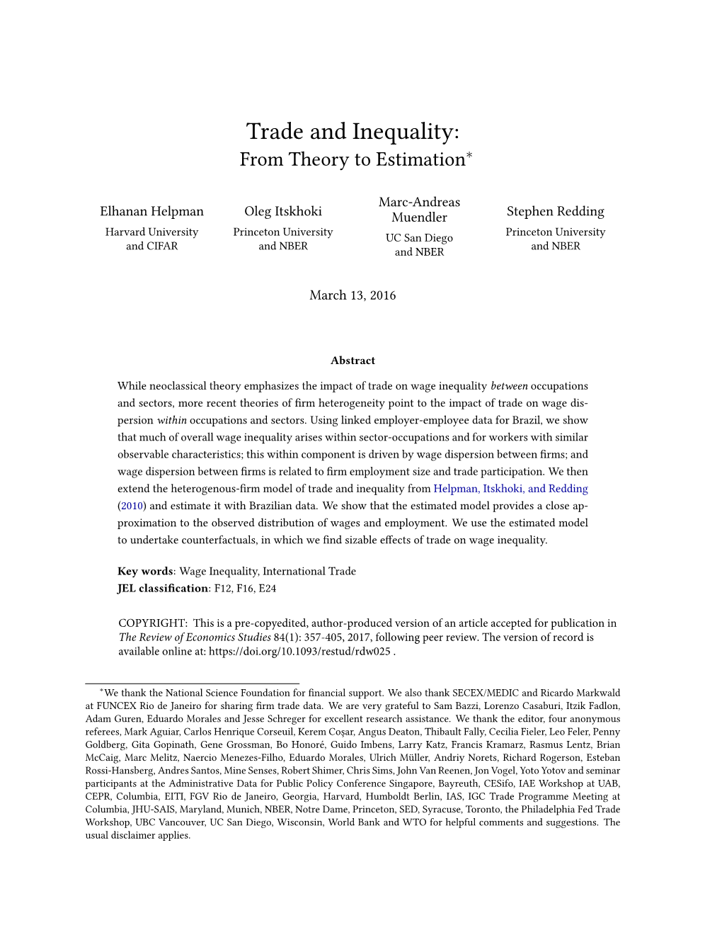 Trade and Inequality: from Theory to Estimation∗