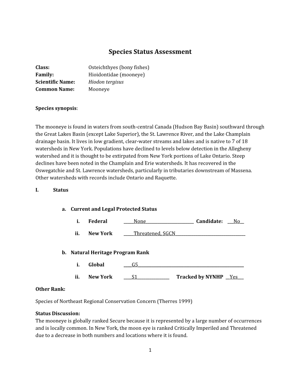 Species Assessment for Mooneye