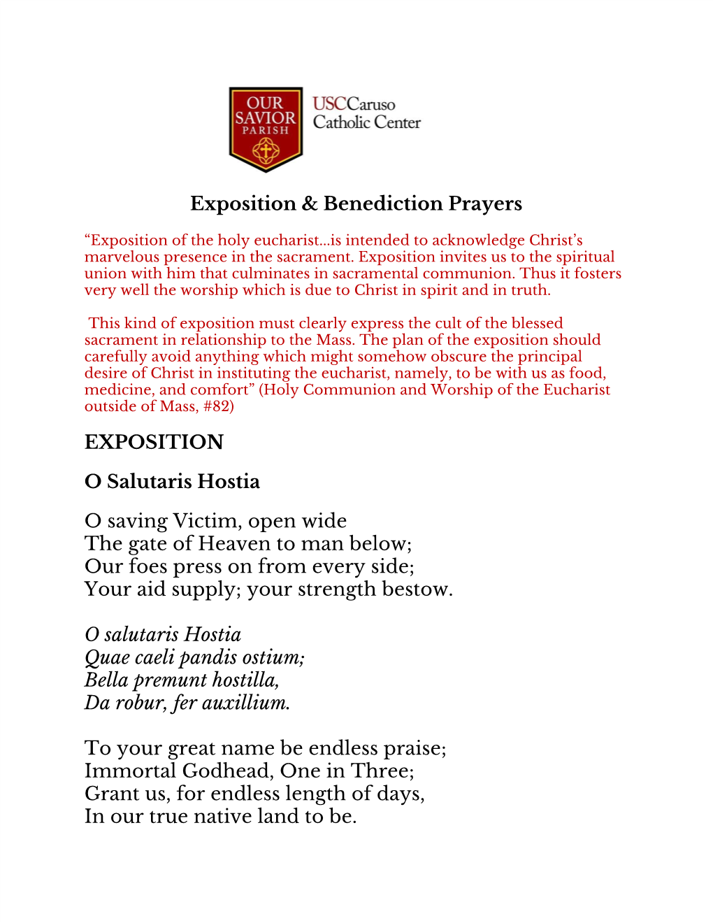 Exposition & Benediction Prayers