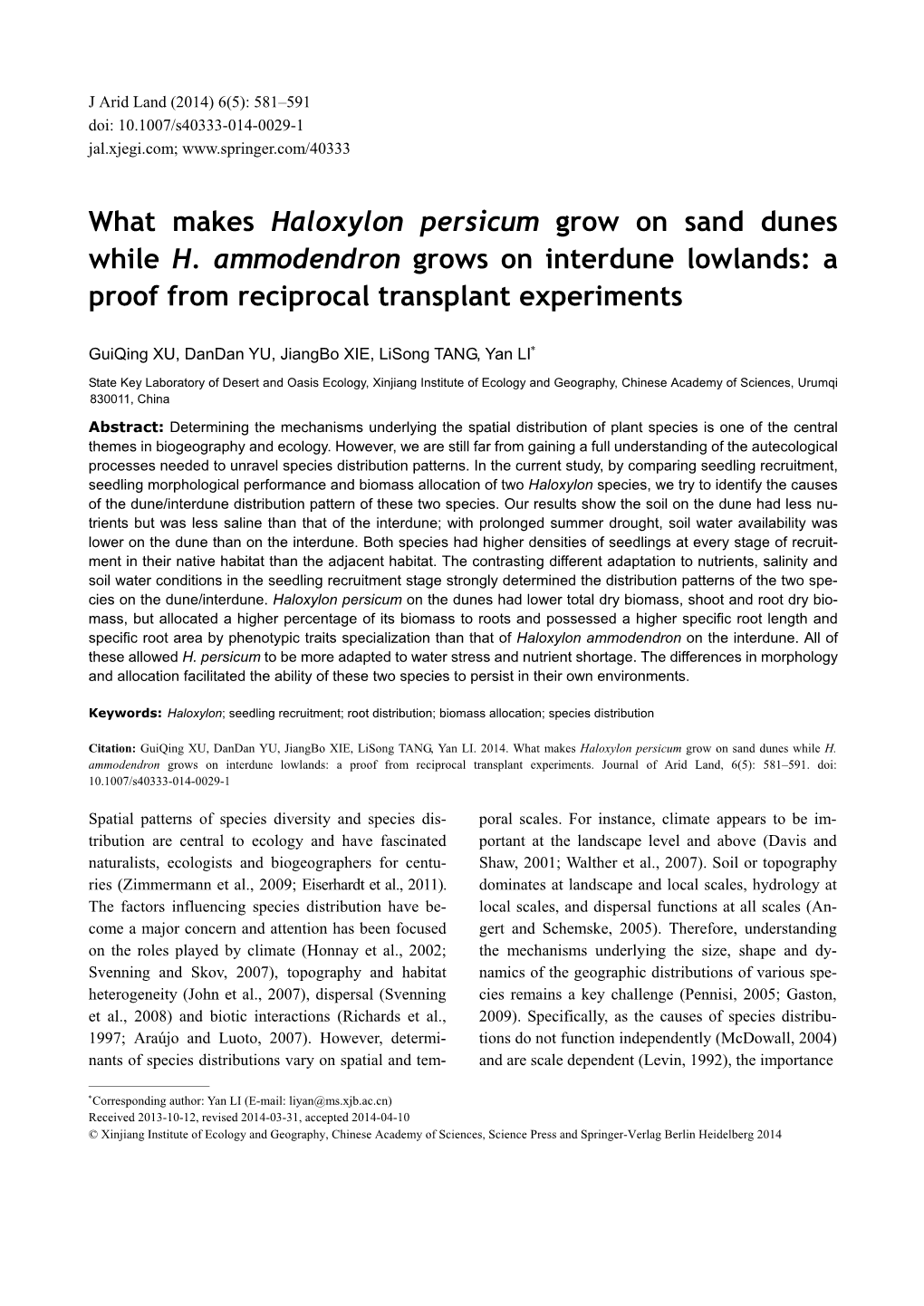 What Makes Haloxylon Persicum Grow on Sand Dunes While H