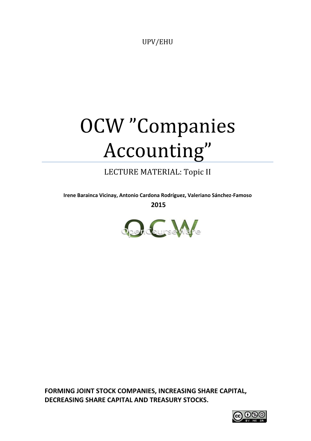 OCW ”Companies Accounting” LECTURE MATERIAL: Topic II