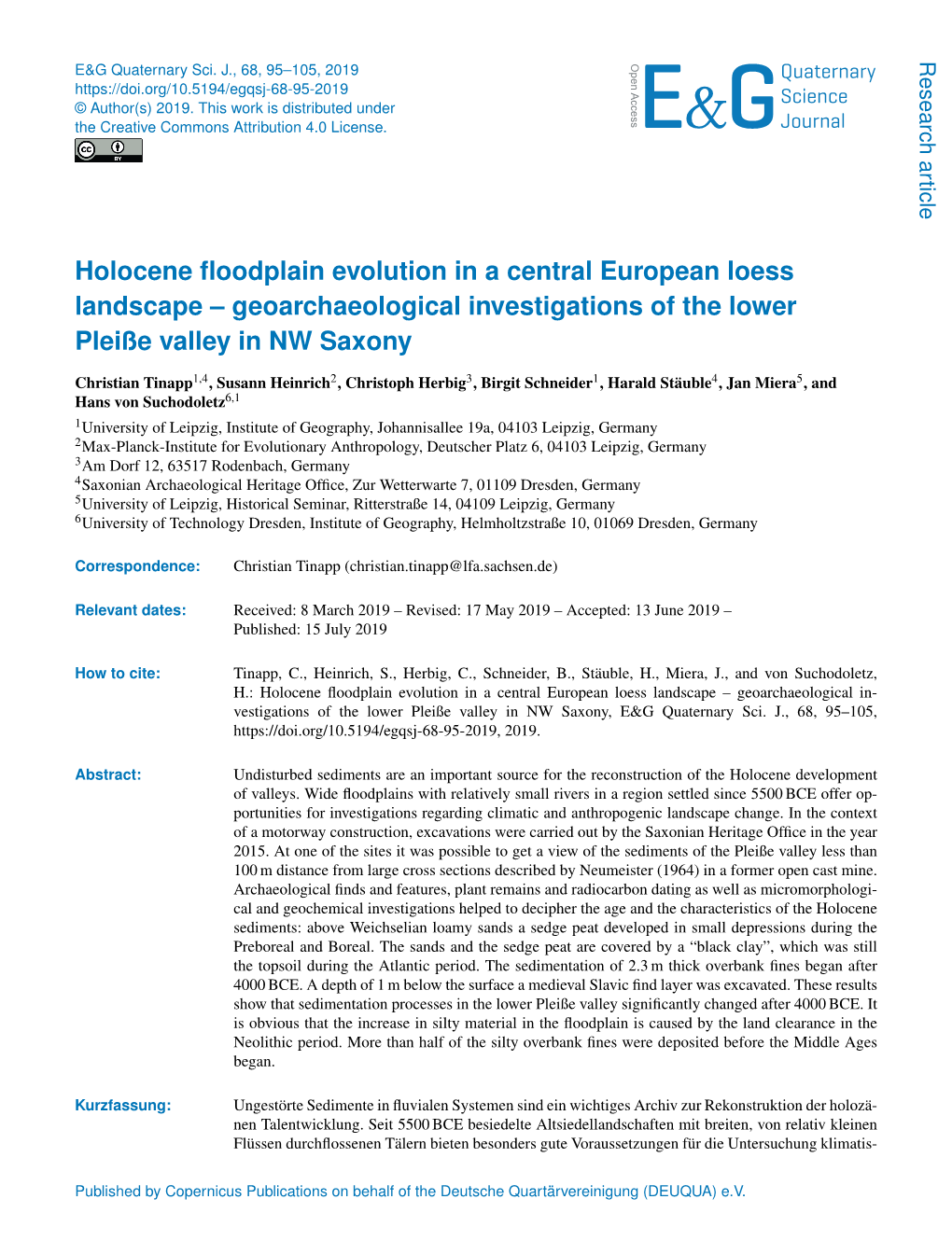 Holocene Floodplain Evolution in a Central European Loess Landscape