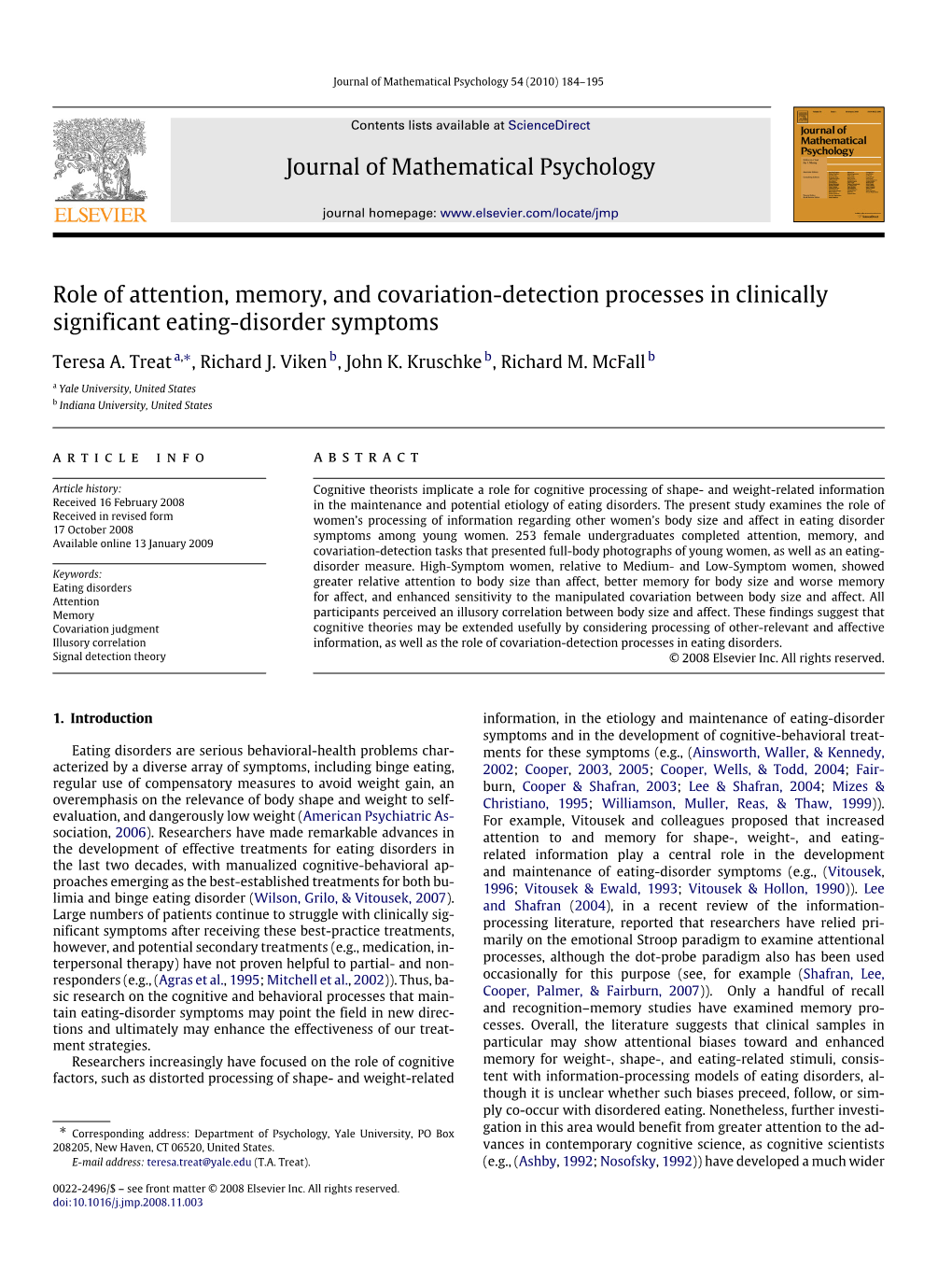 Role of Attention, Memory, and Covariation-Detection Processes in Clinically Significant Eating-Disorder Symptoms