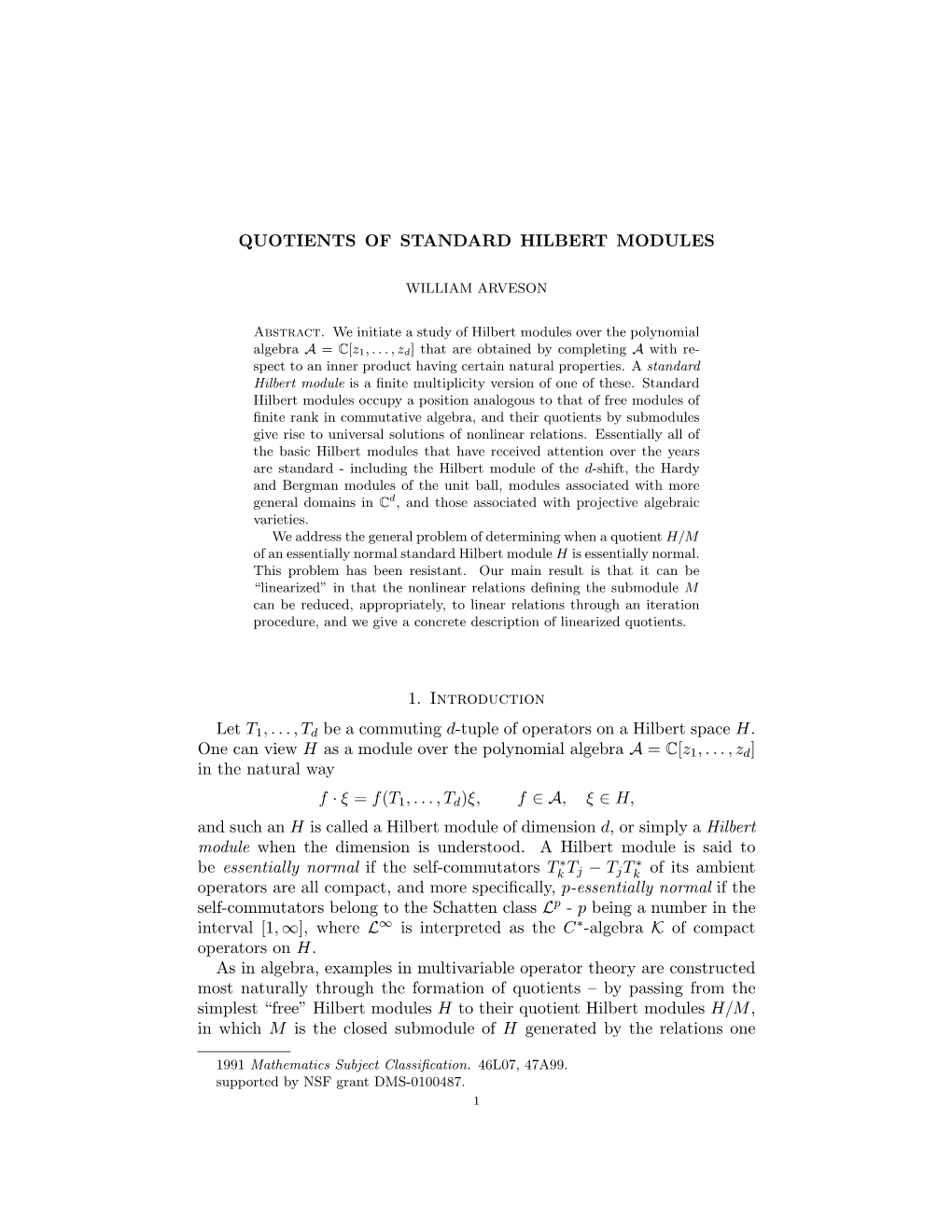 Quotients of Standard Hilbert Modules