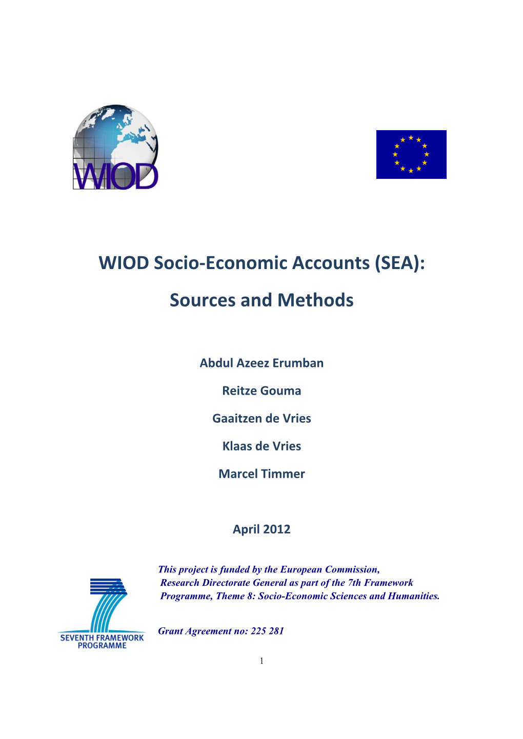 WIOD Socio-Economic Accounts (SEA): Sources and Methods