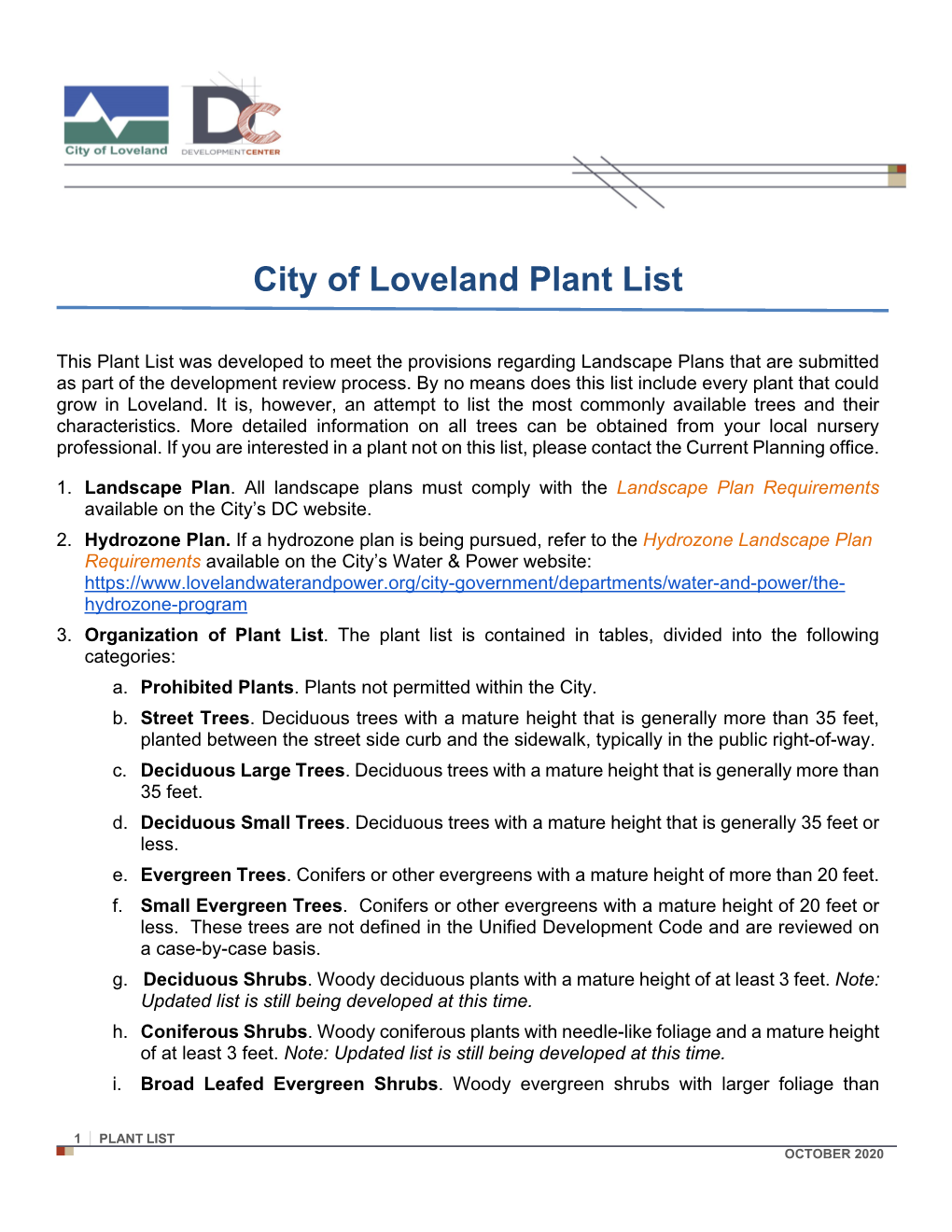 City of Loveland Plant List