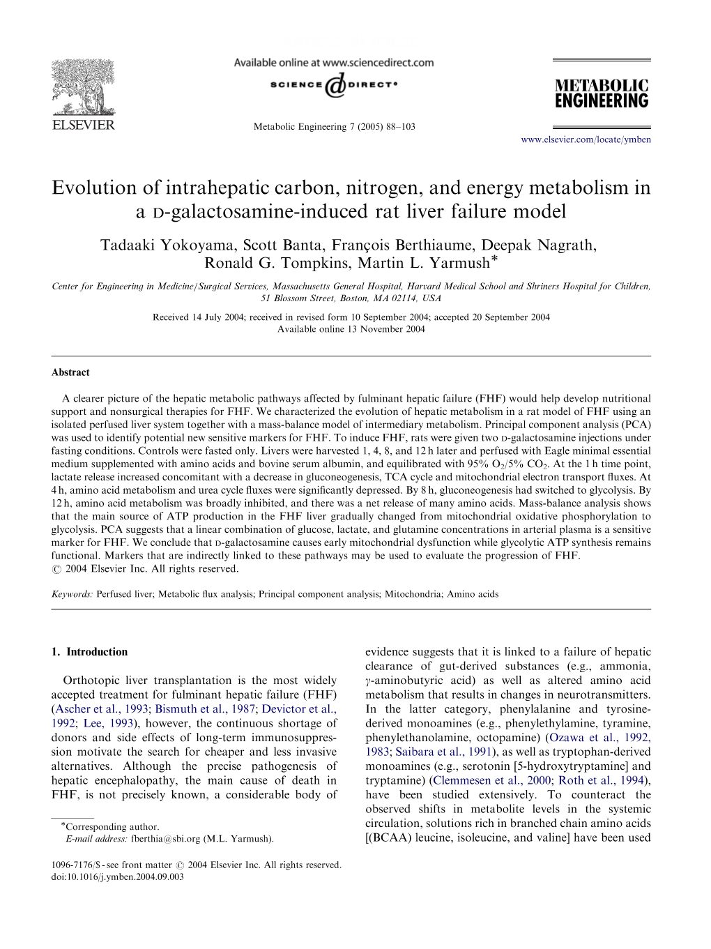 Evolution of Intrahepatic Carbon, Nitrogen, and Energy Metabolism in a D-Galactosamine-Induced Rat Liver Failure Model