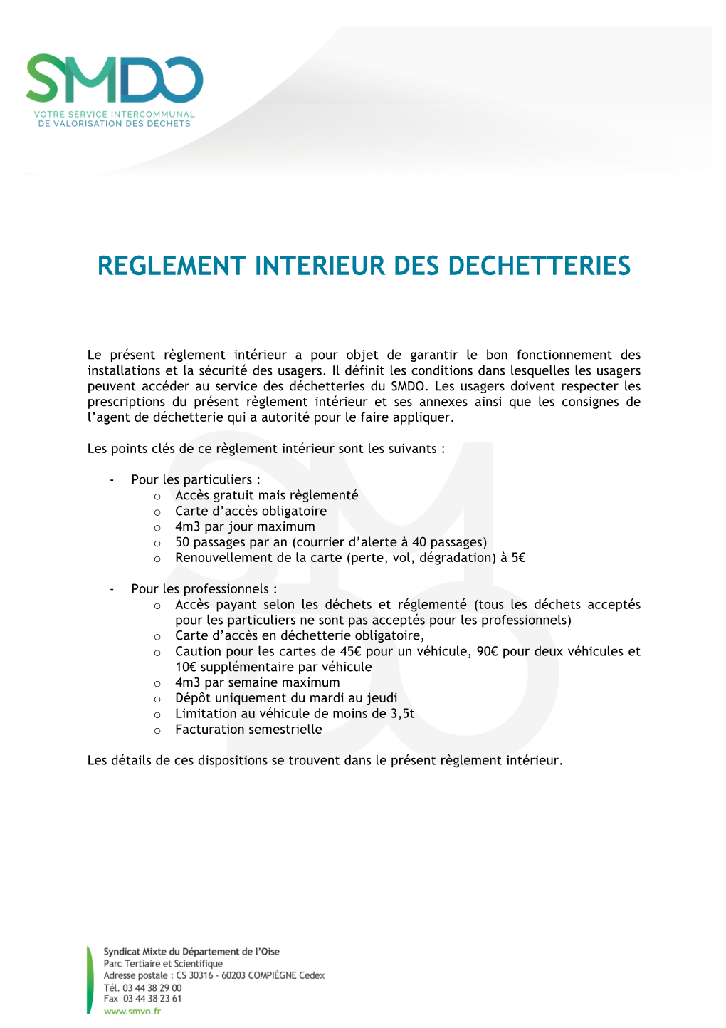 Reglement Interieur Des Dechetteries