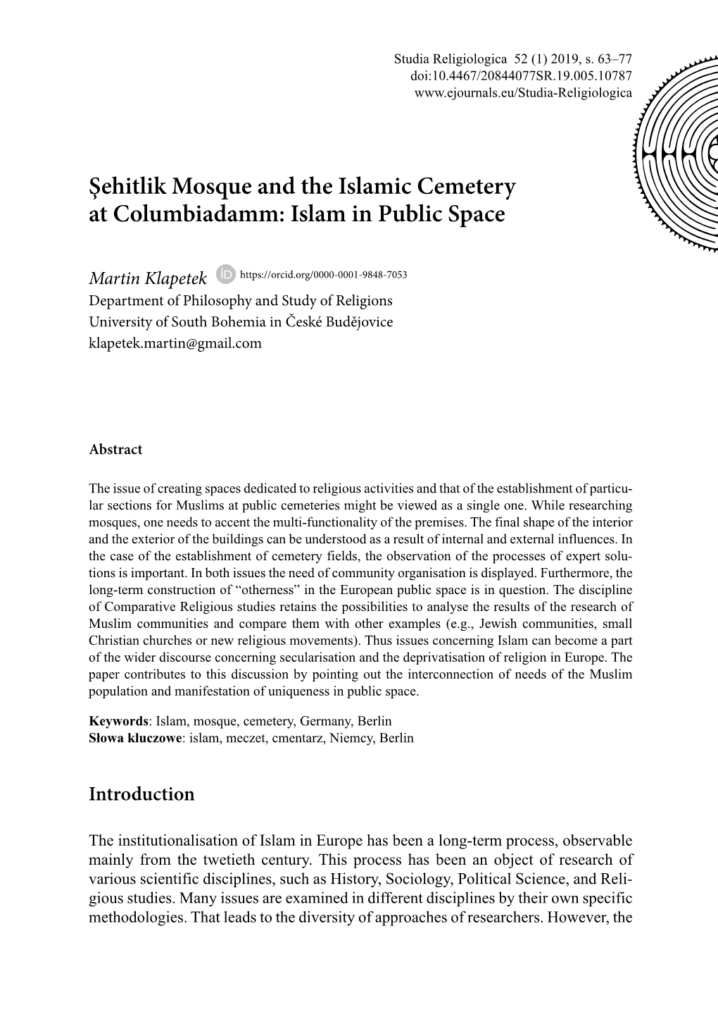 Şehitlik Mosque and the Islamic Cemetery at Columbiadamm: Islam in Public Space