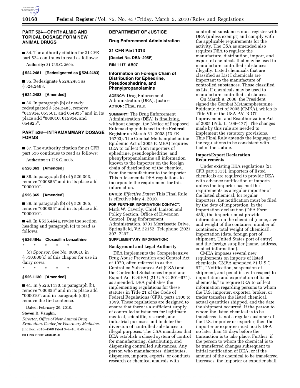 Information on Foreign Chain of Distribution for Ephedrine