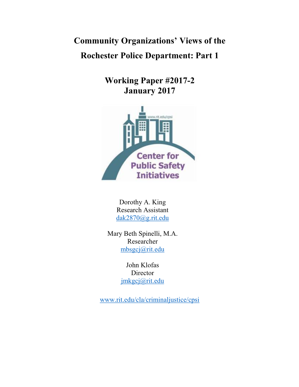 Community Organizations' Views of the Rochester Police Department