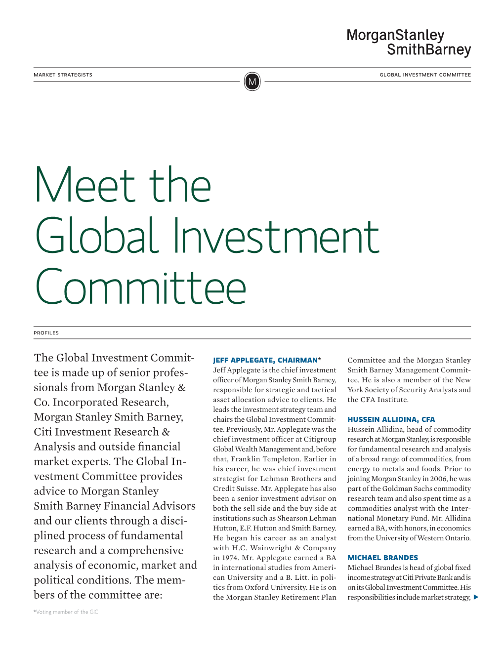 Meet the Global Investment Committee Profiles