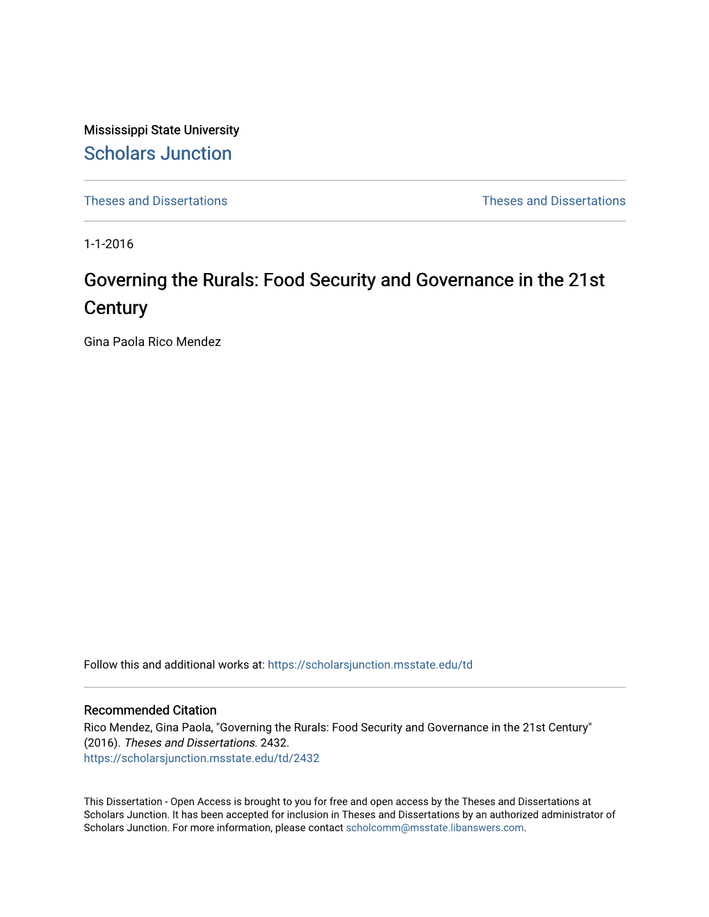 Food Security and Governance in the 21St Century