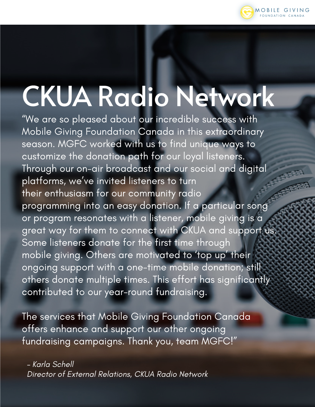 CKUA Radio Network “We Are So Pleased About Our Incredible Success with Mobile Giving Foundation Canada in This Extraordinary Season