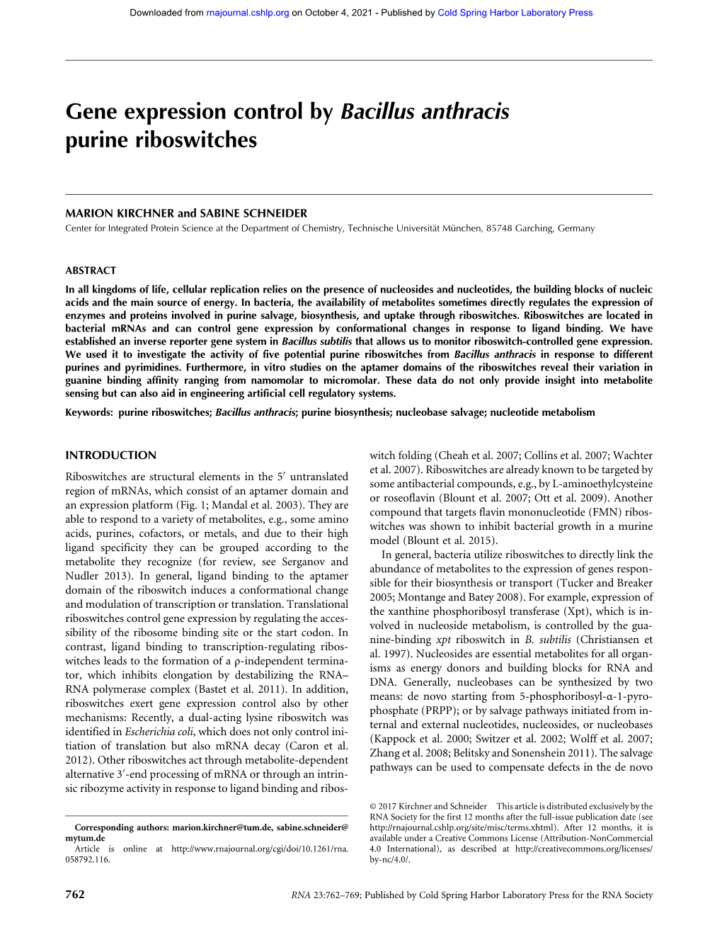 Gene Expression Control by Bacillus Anthracis Purine Riboswitches