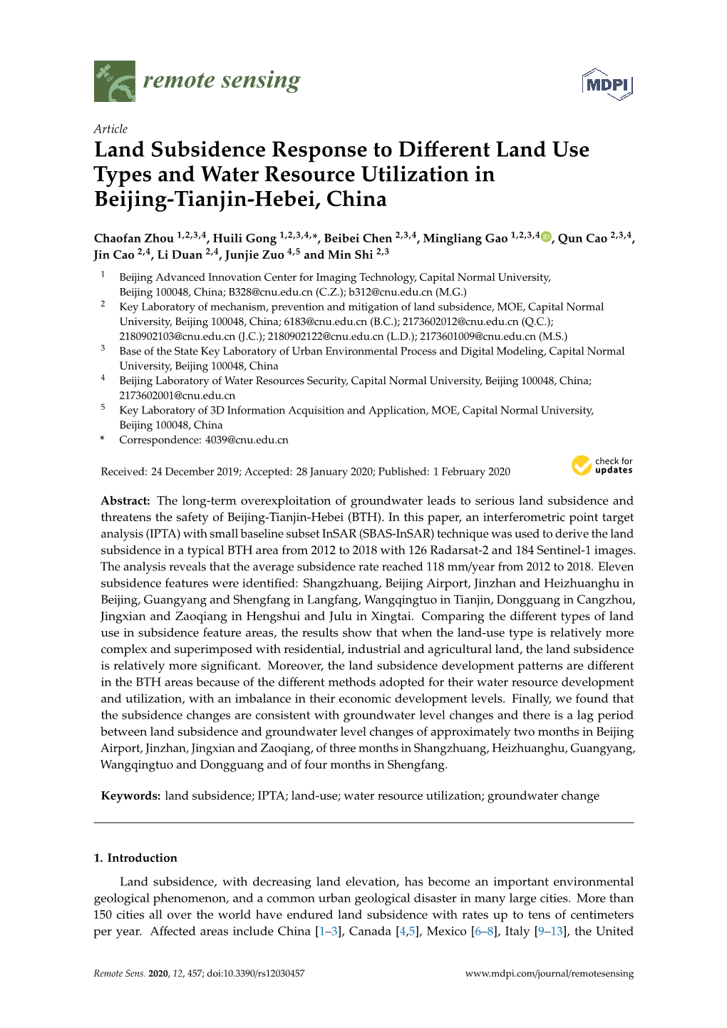 Land Subsidence Response to Different Land Use Types And