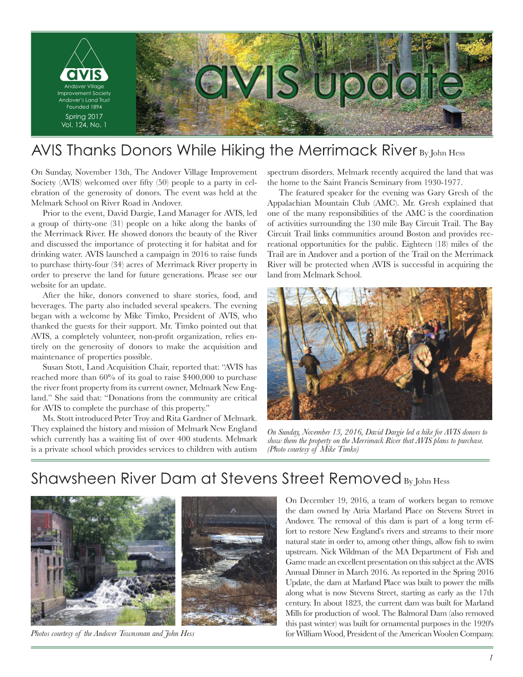 AVIS Thanks Donors While Hiking the Merrimack Riverby John Hess