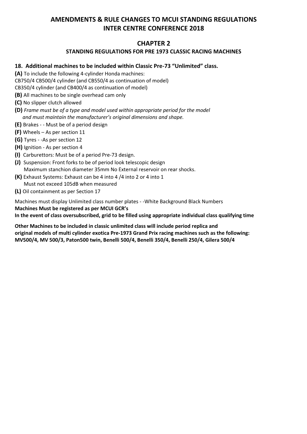 Amendments & Rule Changes to Mcui Standing Regulations Inter Centre Conference 2018 Chapter 2