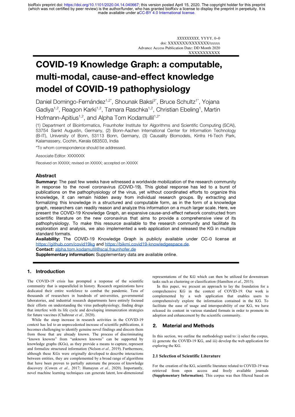 COVID-19 Knowledge Graph: a Computable, Multi-Modal, Cause-And-Effect Knowledge Model of COVID-19 Pathophysiology
