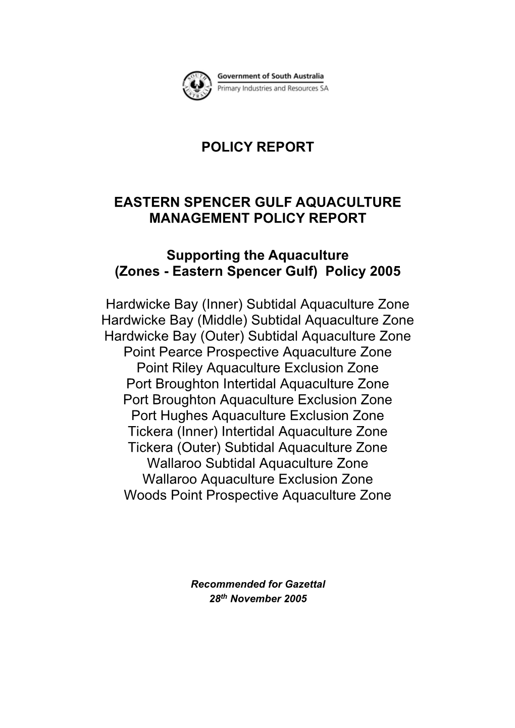 Policy Report Supporting ESG Zone Policy