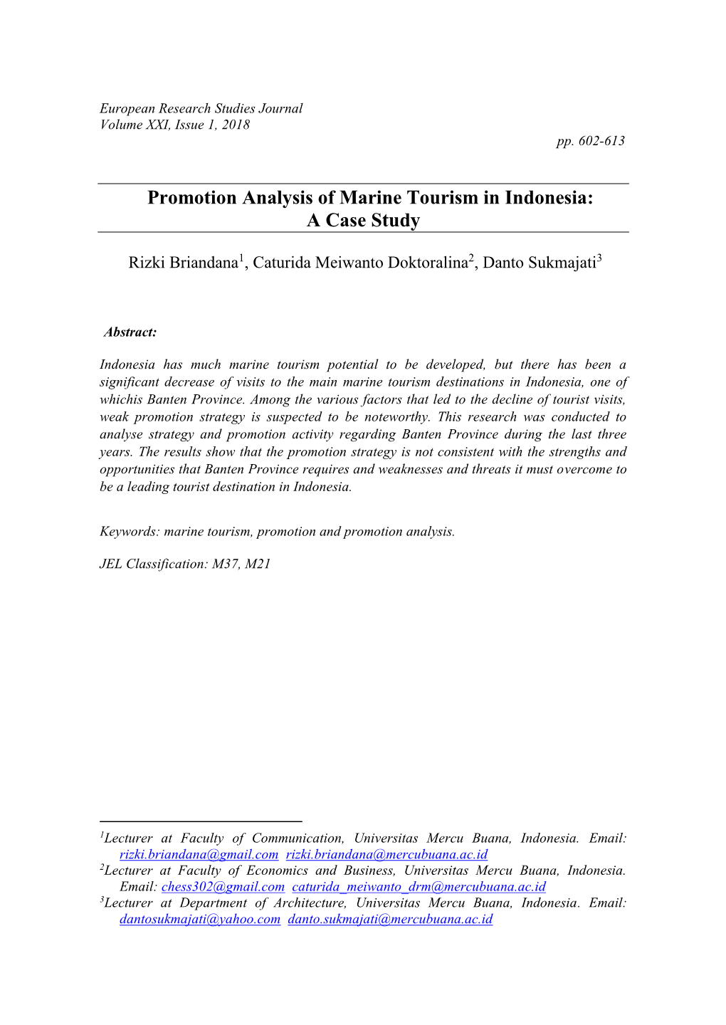 Promotion Analysis of Marine Tourism in Indonesia: a Case Study