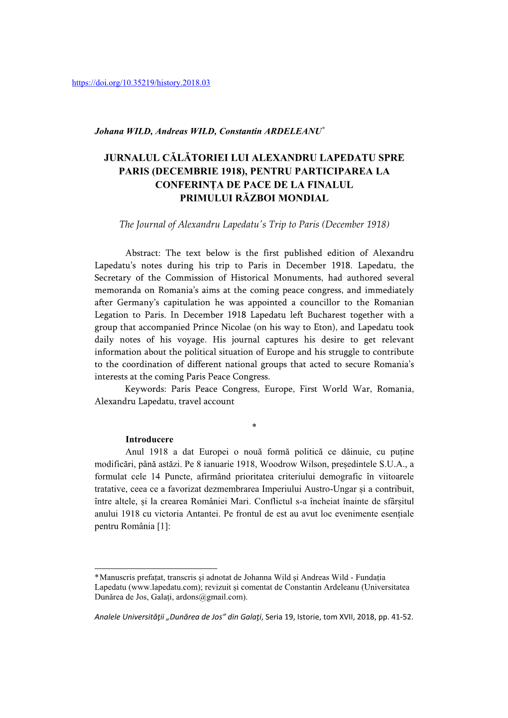 Jurnalul Călătoriei Lui Alexandru Lapedatu Spre Paris (Decembrie 1918), Pentru Participarea La Conferința De Pace De La Finalul Primului Război Mondial