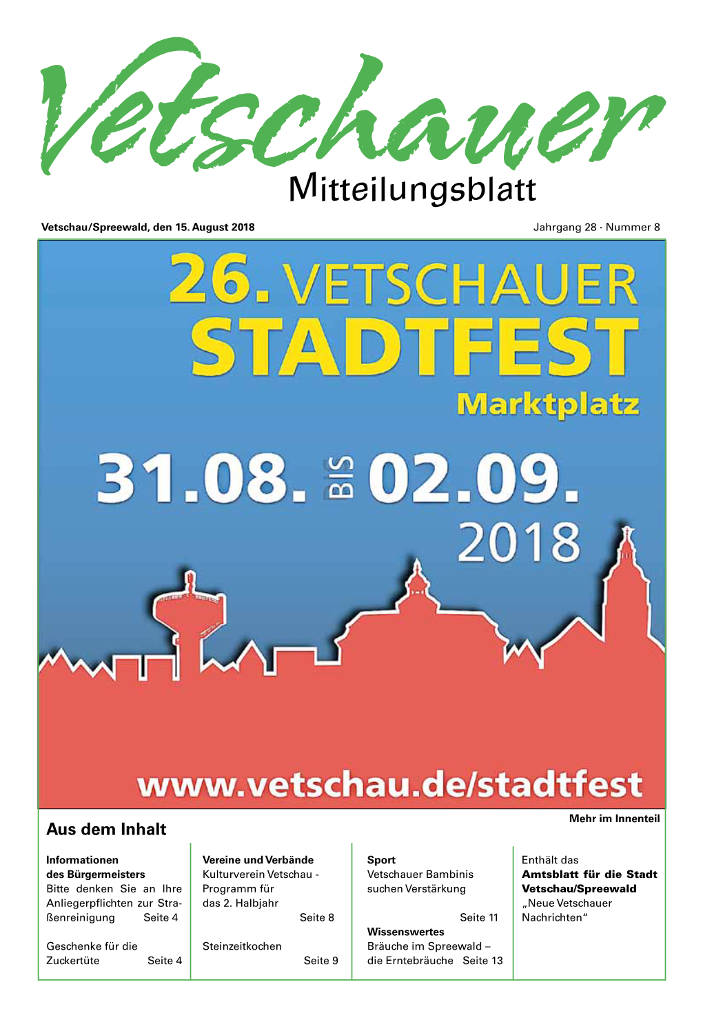 Mitteilungsblatt Vetschau/Spreewald, Den 15
