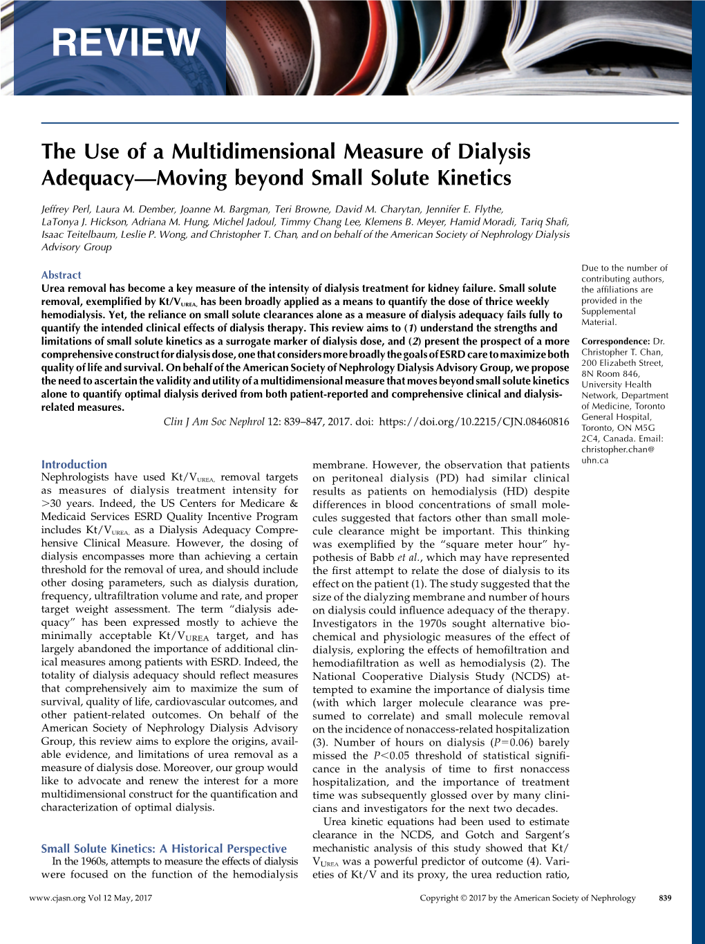 The Use of a Multidimensional Measure of Dialysis Adequacy—Moving Beyond Small Solute Kinetics