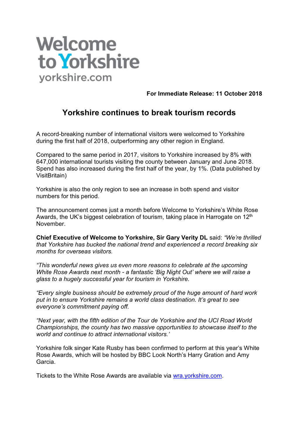 Press Releases Yorkshire Continues to Break Tourism Records a Record-Breaking Number of International Visitors Were