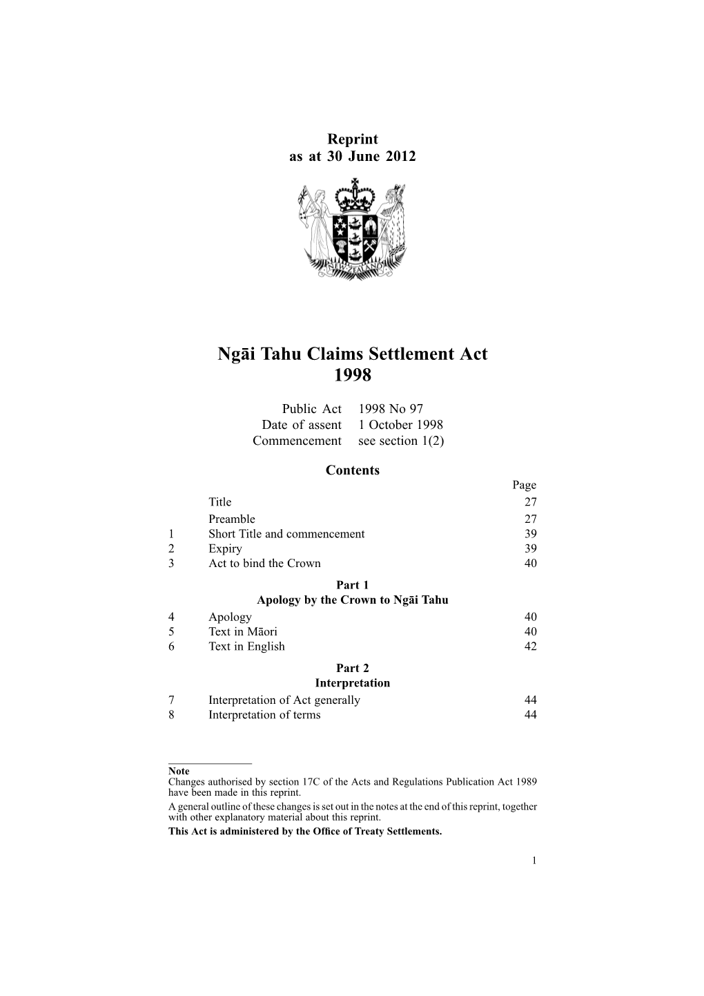 Ngāi Tahu Claims Settlement Act 1998