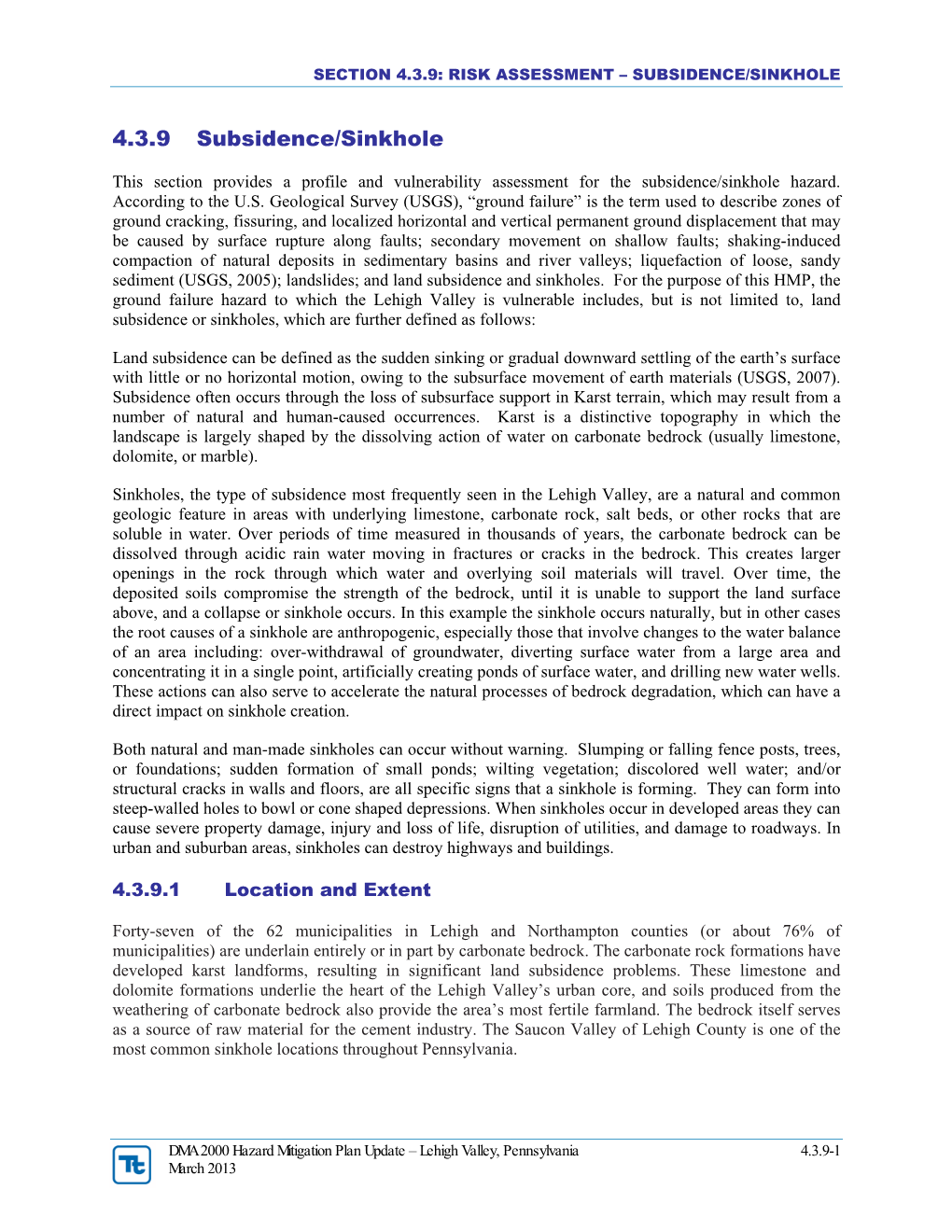 4.3.9 Subsidence/Sinkhole