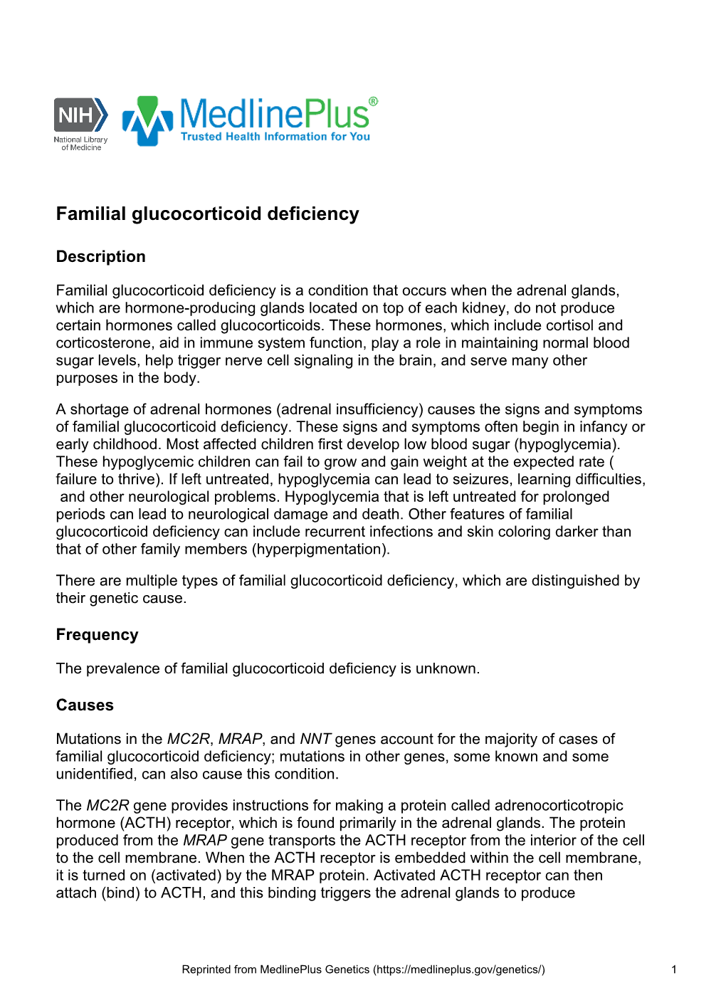 Familial Glucocorticoid Deficiency